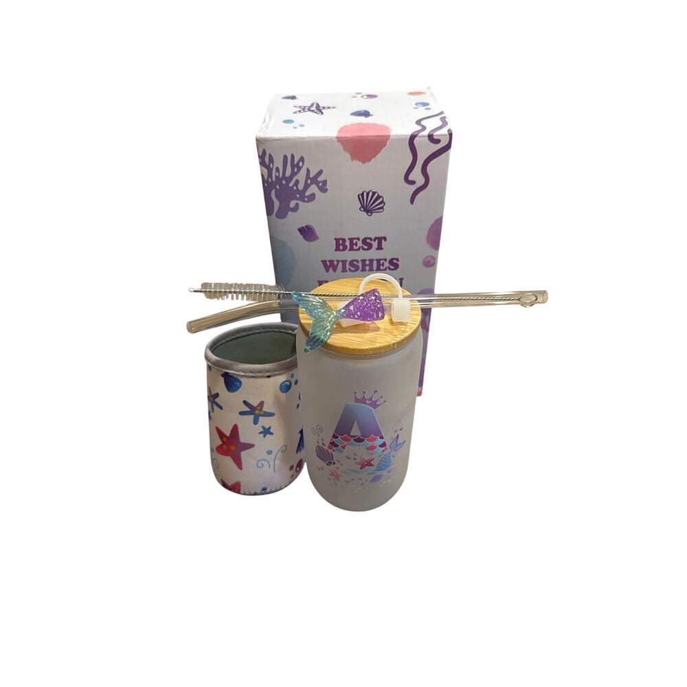 NIB FROSTED Glass 16oz Can Cup